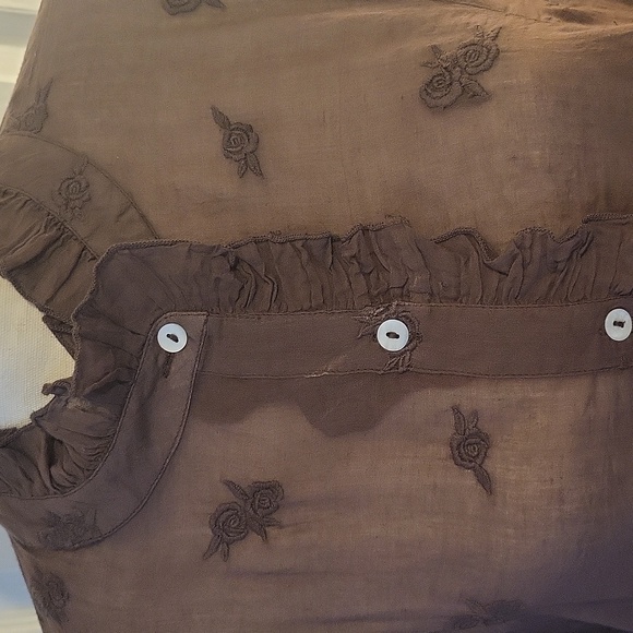 Kyla Seo Button-Up Blouse with Ruffle Trim And Embroidery - Picture 2 of 9